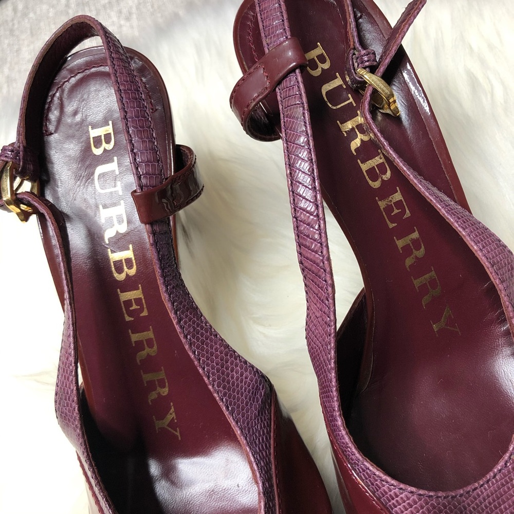 Burberry | Burgundy Sling Back Peep Toe Heels 39 - Picture 2 of 9